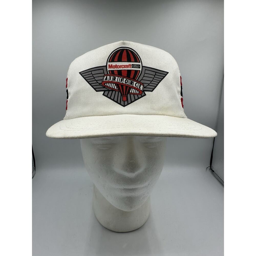 Vintage Ford Motorcraft Air Force 3 Stripe Snapback Hat Identity Tag USA Made